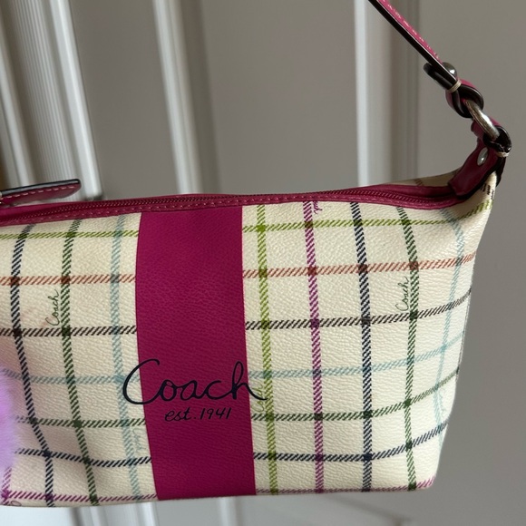 Coach Pink and Cream Plaid Shoulder Bag - Picture 5 of 10